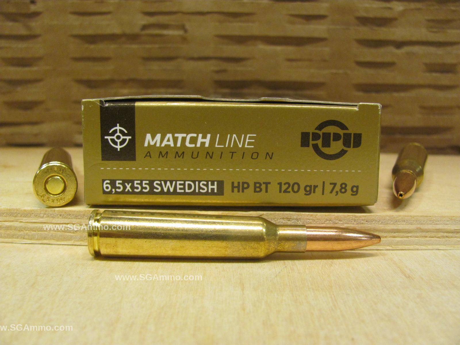 100 Round Plastic Can - 6.5x55 Swedish Match 120 Grain BTHP Prvi Partizan Ammo - PPM6 - Packed in Plastic Ammo Canister